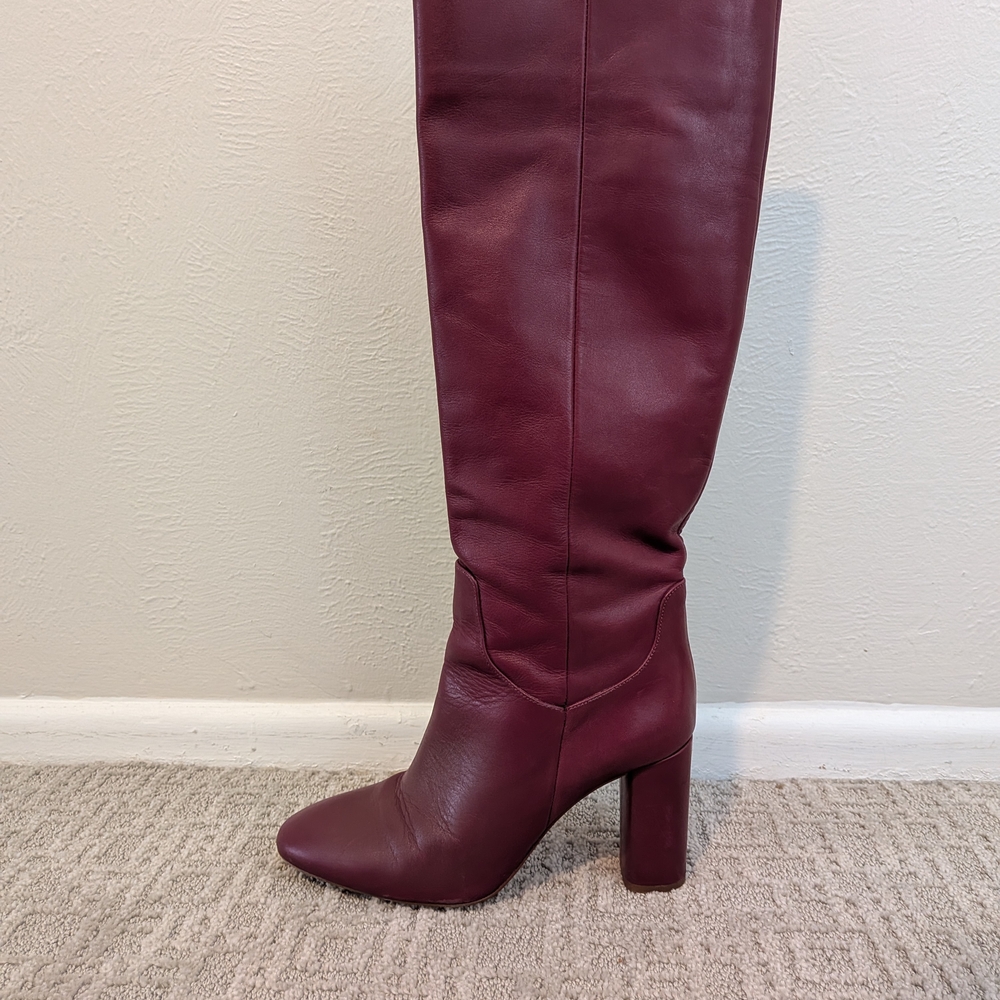 Zara Burgundy Knee-High Block Heel Boots